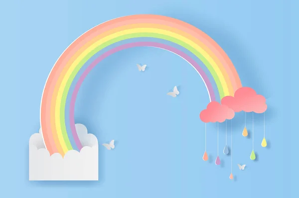 Ilustración de sobre blanco con trébol y arco iris en la nube — Vector de stock