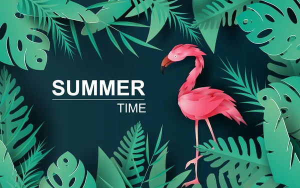 Venda Banner de verão com flamingo em fundo tropical exótico —  Vetores de Stock