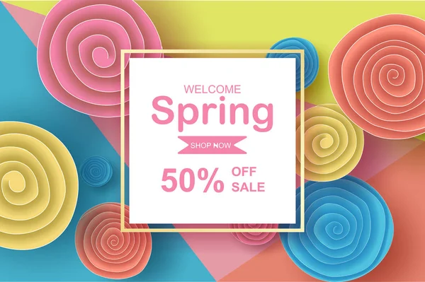 春季销售用色彩艳丽的花圈框架 — 图库矢量图片