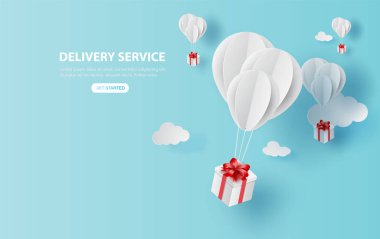 Gökyüzünde yüzen balon beyazı. Hediye kutusuyla teslimat servisi. 