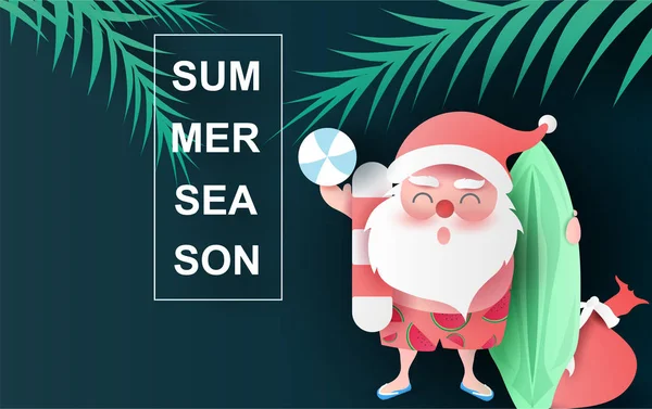 Święty Mikołaj w kostiumie plażowym z liści tropikalnych i natury — Wektor stockowy
