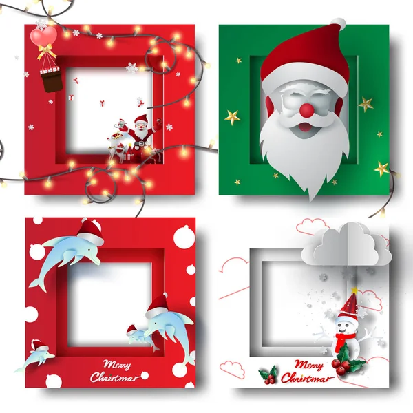 Merry Christmas and Happy new year border frame photo design set — Stock Vector