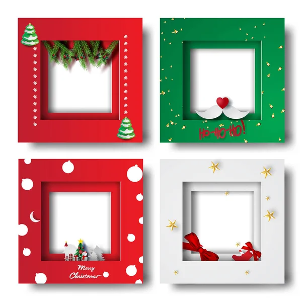 Merry Christmas and Happy new year border frame photo design set — Stock Vector