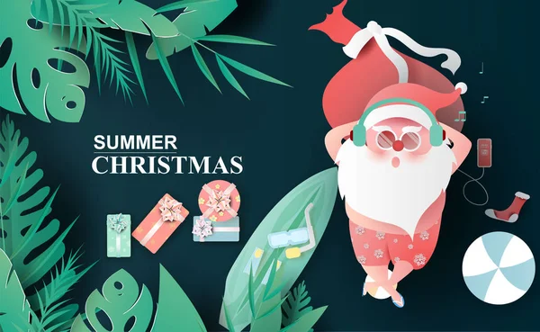 热带树叶和自然植物制成的圣诞老人泳衣. — 图库矢量图片