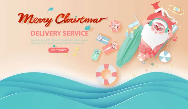 Summer Santa Claus Christmas day July.Delivery service concept — Stock Vector