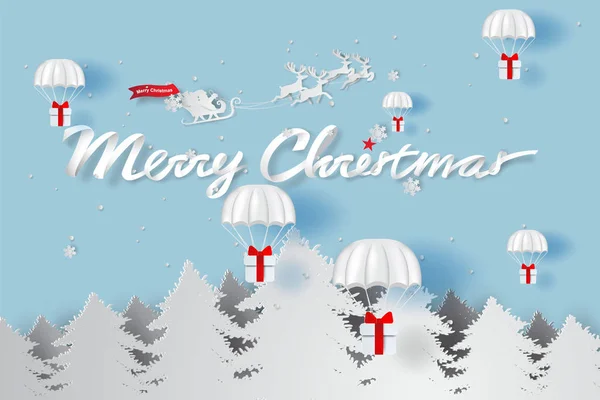 Merry Christmas day background.Parachute подарочная коробка летать воздух — стоковый вектор
