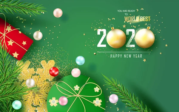 Vista superior Merry Christmas tree pine and New Year horizontal banner —  Vetores de Stock