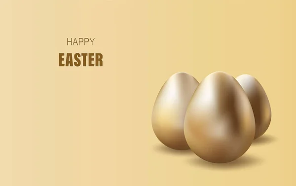 Frohe Ostern Schriftzug Background Eggs Realistischen Goldenen Glanz Dekoriert Verkauf — Stockvektor