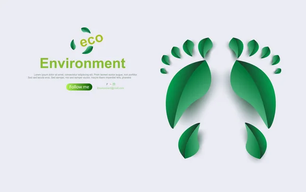 Eco Environment Background Creative Footprint Leaf Plant Concept Element Planet - Stok Vektor