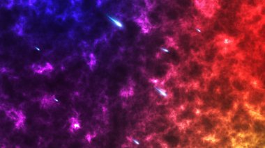 Yaratıcı grafik arkaplan Gece, karanlık uzay galaksisinde parlayan yıldızlı bir animasyon, kayan yıldızın resimde hızla düşüşü. Işık, Bokeh 'i parlaklığı ile parlıyor.