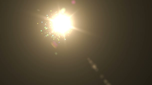 完全にシームレスなループは 暗闇で画面全体に浮かぶ輝くカラフルな粒子を備えています 背景に美しいモーショングラフィック魔法のポイント太陽の光のフレア線浮遊空の映像 — ストック動画