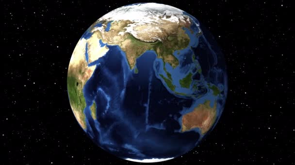 動画で見る美しい回転する地球 Space Satellite World地図昼の時間からの眺め昼のアニメーション惑星からのクローズアップ衛星画像を用いた3Dレンダリング Nasa Ultra — ストック動画