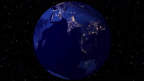 Vidéo Magnifique Terre tournante. Vue depuis le satellite spatial. Villes lumineuses la nuit.Gros plan sur la planète Animation à une heure rapprochée.Animation par rendu 3D à l'aide de l'imagerie satellite (NASA) .4K .