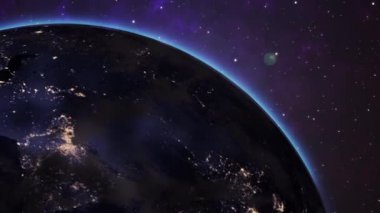 Video Görüntüsü: Dünya üzerinde Güzel Gün Doğumu. Şehir Işığı 'ndan Gündüz' e Geçiş. NASA uydu görüntüleri kullanarak Yükselen 3D Görüntü Görüntüleme. 4K Ultra 