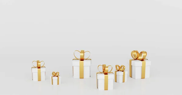 Renderbild Illustration Von White Geschenkbox Goldenes Band Für Die Feier — Stockfoto