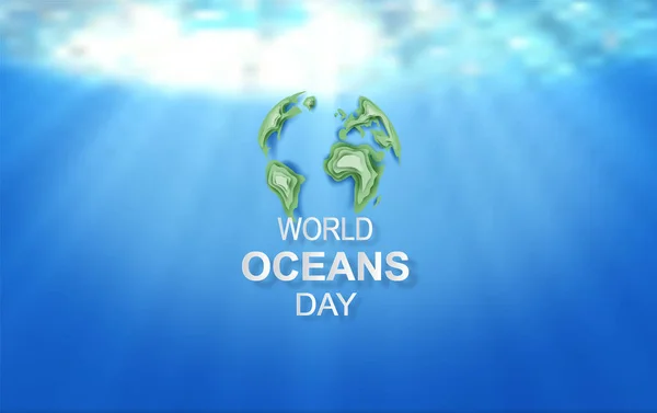 Paper Art Cut Concept World Oceans Day Inglés Celebración Dedicada — Archivo Imágenes Vectoriales