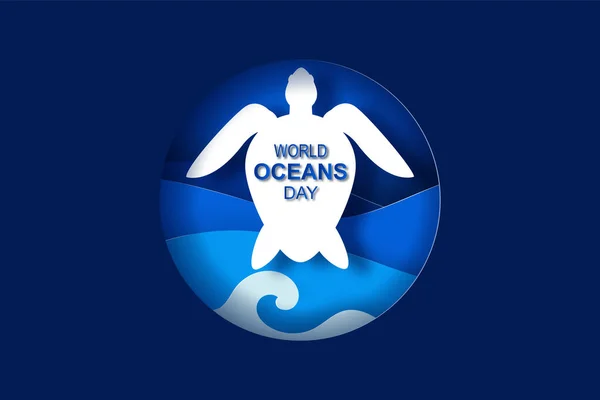 Paper Art Cut Concept World Oceans Day Inglés Celebración Dedicada — Archivo Imágenes Vectoriales