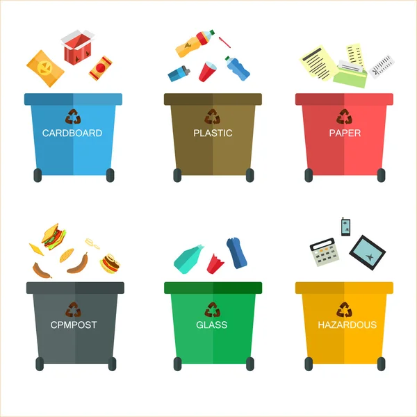 Cubos de basura clasificados — Vector de stock