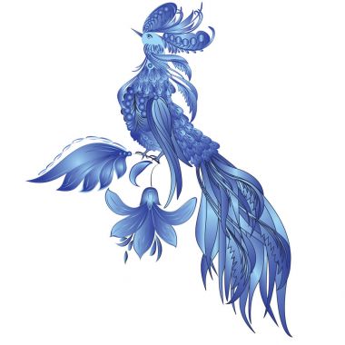 Şirin dekoratif kuş vektör çizim çiçek mavi renk ile