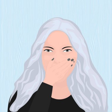 A girl covering her mouth with her hand trying to avoid belching clipart
