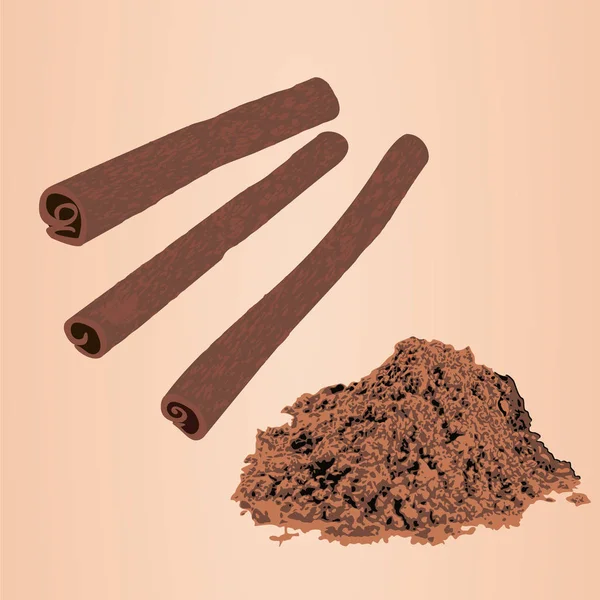 Cinnamon sticks and powder — Stock Vector