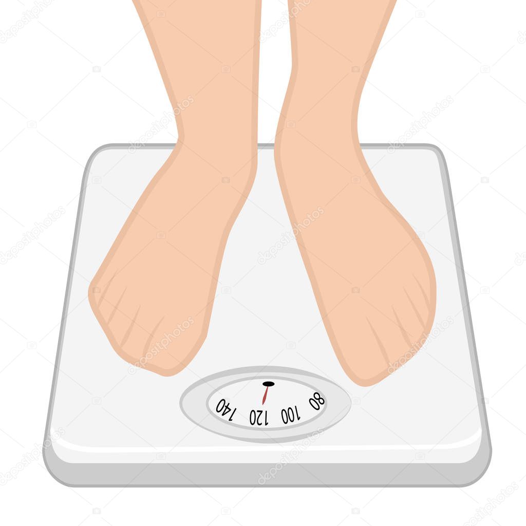 Feet on the weight machine. weight control concept. Overweight