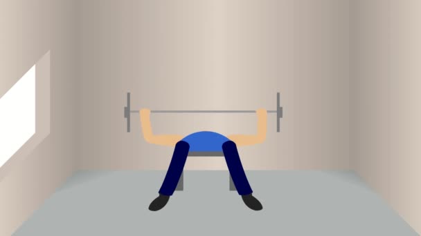 Deportista Presiona Barbell Animación Vectorial Del Gimnasio Concepto Deportivo Estilo — Vídeos de Stock