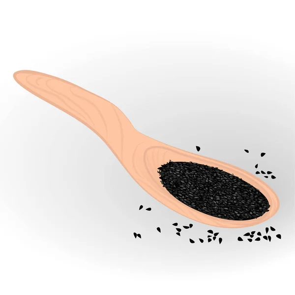 Семена черного тмина в ложке — стоковый вектор