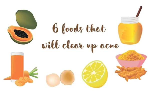 Foods to clear up acne — Stock Vector