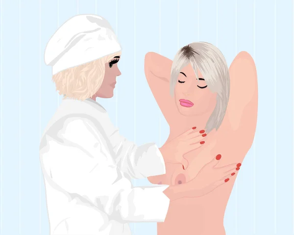 Examen du cancer du sein chez un médecin illustration vectorielle — Image vectorielle