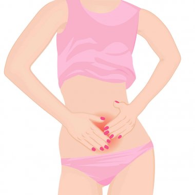 Abdoman ağrı vektör çizim sahip bir kız