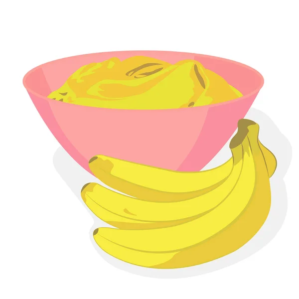 Stormaskiga bananen i en skål och ett gäng bananer vektorillustration — Stock vektor