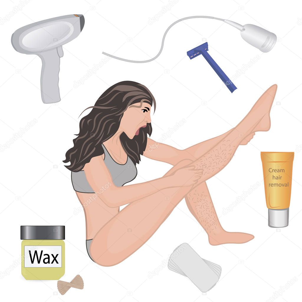 Hair removal methods and its result on a girl's body vector illustration