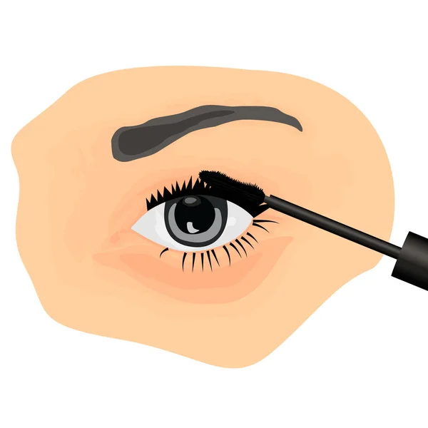 A girl applying mascara on to her eye — Stock Vector