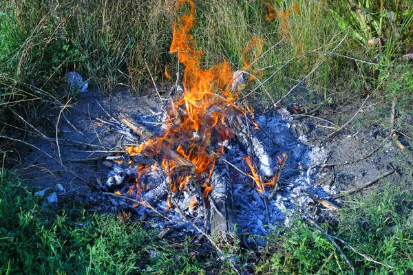 夏日草丛中的篝火 — 图库照片