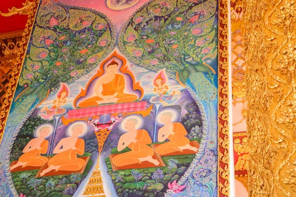 Lätt Som Plätt Buddha Och Munkar Ber Ett Buddhistiskt Tempel — Stockfoto