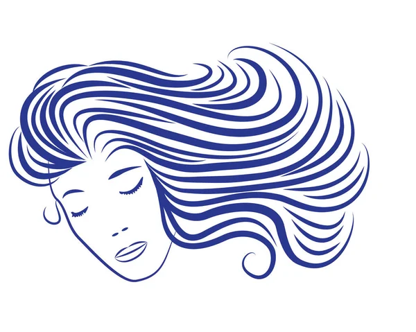 Silueta Mujer Dibujos Animados Con Pelo Azul Que Parecen Olas — Vector de stock