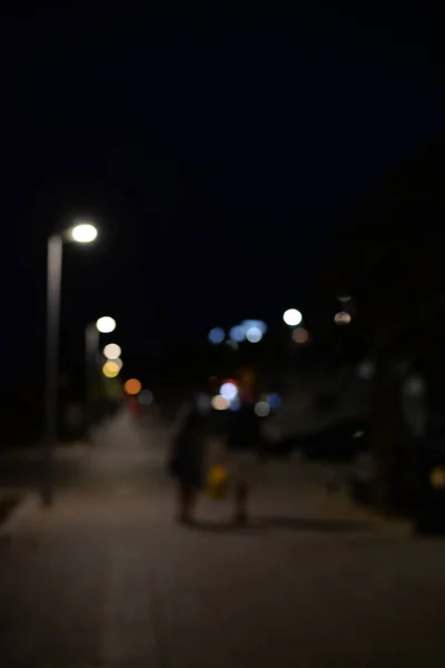 Bokeh Lichte Achtergrond Van Winkelstraat Nacht Buitenshuis — Stockfoto