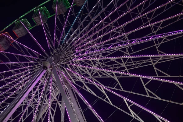 Lumières Floues Colorées Parc Attractions Ferris Roue Montagnes Russes Sur — Photo
