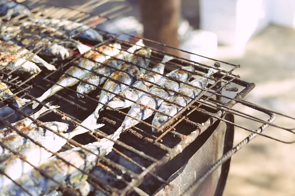 Închidere pe pește într-un grătar — Fotografie, imagine de stoc