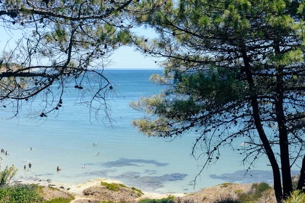 Playa Tranquila Sol Costero Con Ladera Sobre Fondo Natural Vista — Foto de Stock