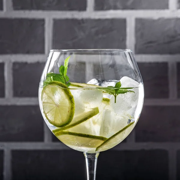 Refreshing cocktail with lime and mint. Concept of drinks and al — Stock Photo, Image