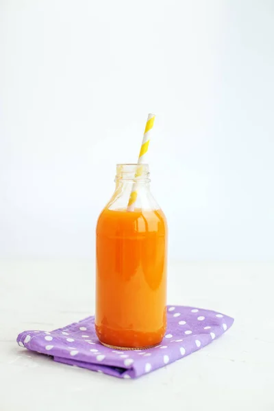 Jar of delicious orange juice. The concept of beverages — Stock Photo, Image