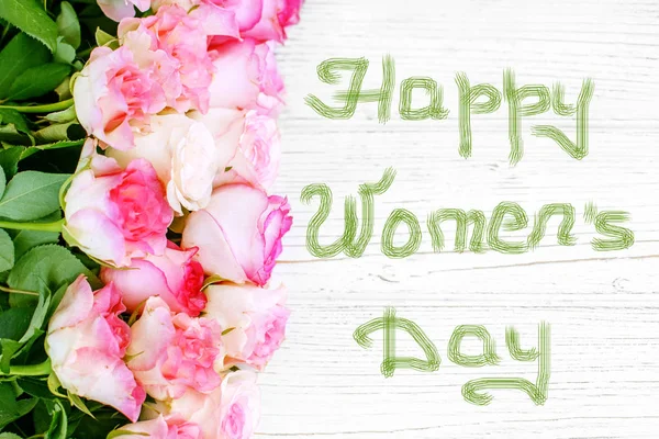 Roses flowers. Top view. Greeting. Concept March 8, Happy Women' — Stock Photo, Image