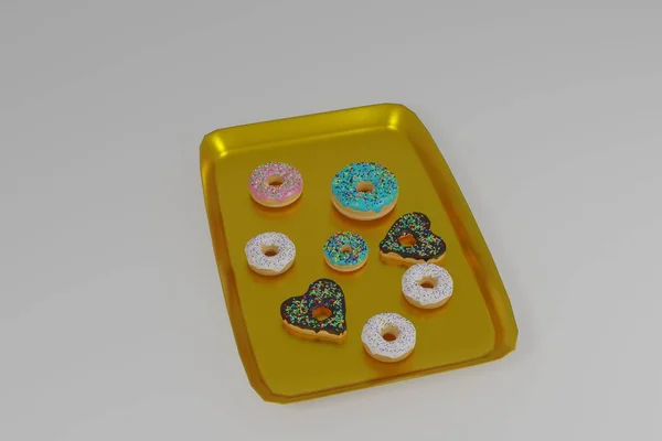 Illustration Eines Tabletts Mit Donuts Auf Weißem Hintergrund — Stockfoto