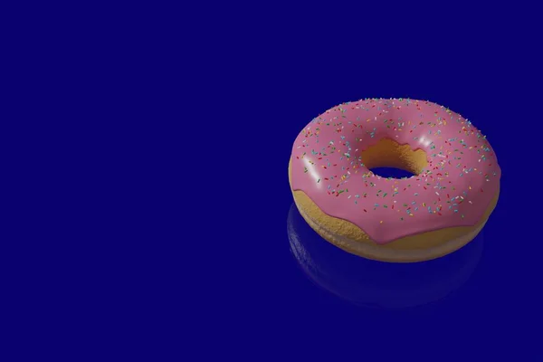 Ilustração Donut Com Gelo Rosa Fundo Azul — Fotografia de Stock