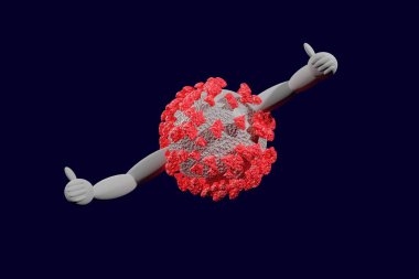 Covid-19 'dan viral grip hücresinin 3 boyutlu güzel bir çizimi.