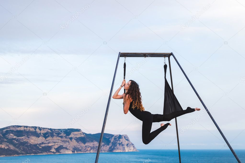 Acrobatic fly dance yoga outdoor 