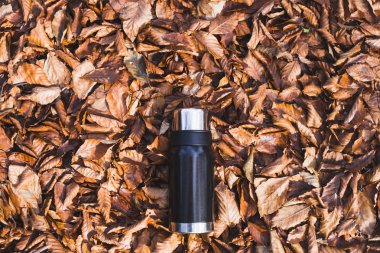 Thermos in autumn leaves clipart
