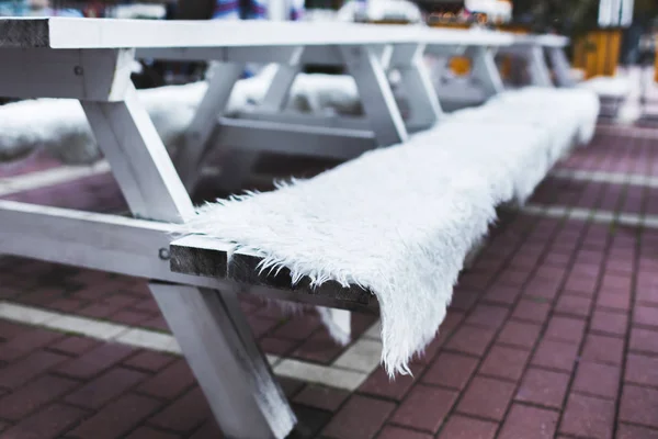 Bench seats with natural wool — Stock Photo, Image